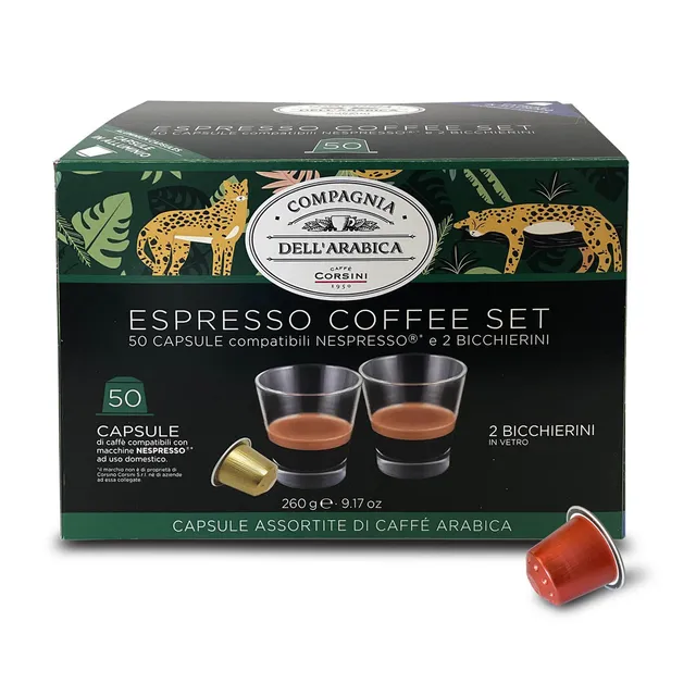 caff-corsini-100-arabica-50-capsules-assorties-compatibles-nespresso-2-verres image 1