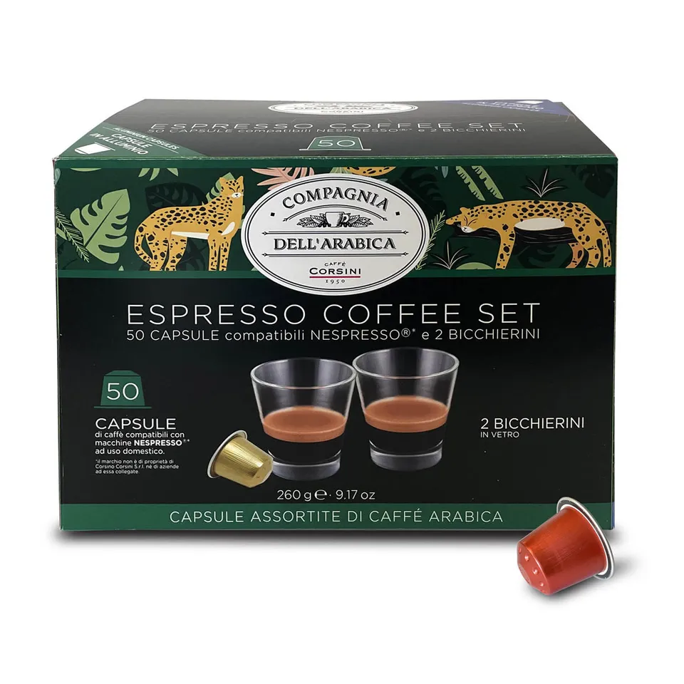 caff-corsini-100-arabica-50-capsules-assorties-compatibles-nespresso-2-verres image 1