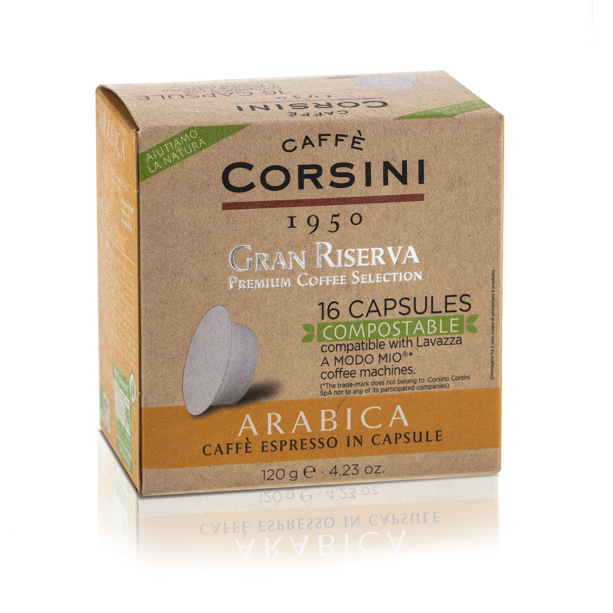 caff-corsini-gran-riserva-arabica-16-capsules-compostables-a-modo-mio-x12 image 2