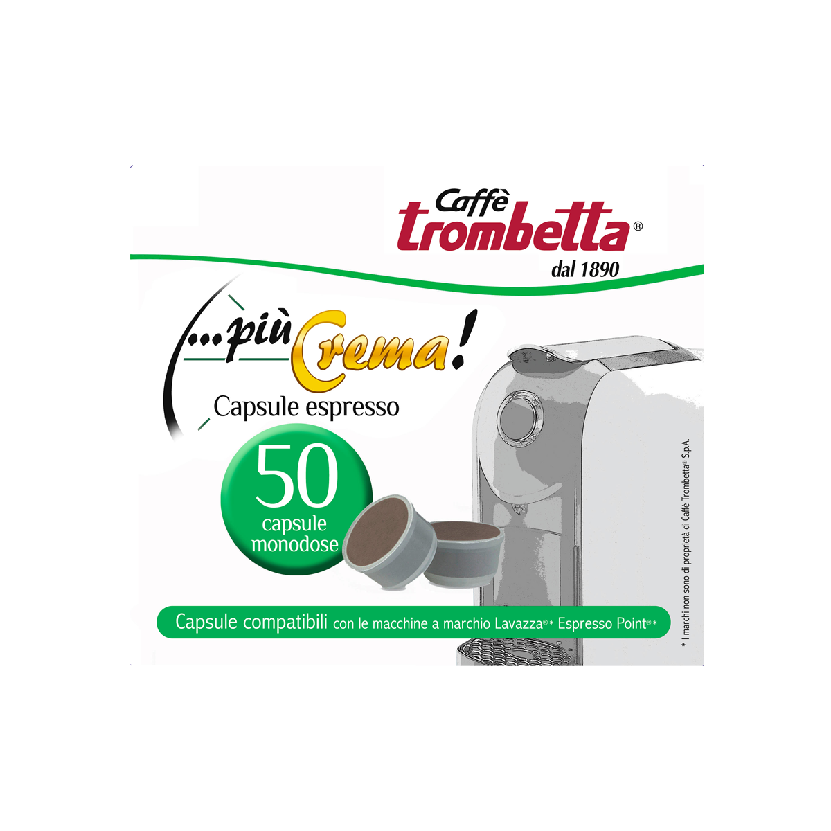 caff-trombetta-pi-crema-300-capsules-compatibles-lavazza-espresso-point-6-x-50 image 1