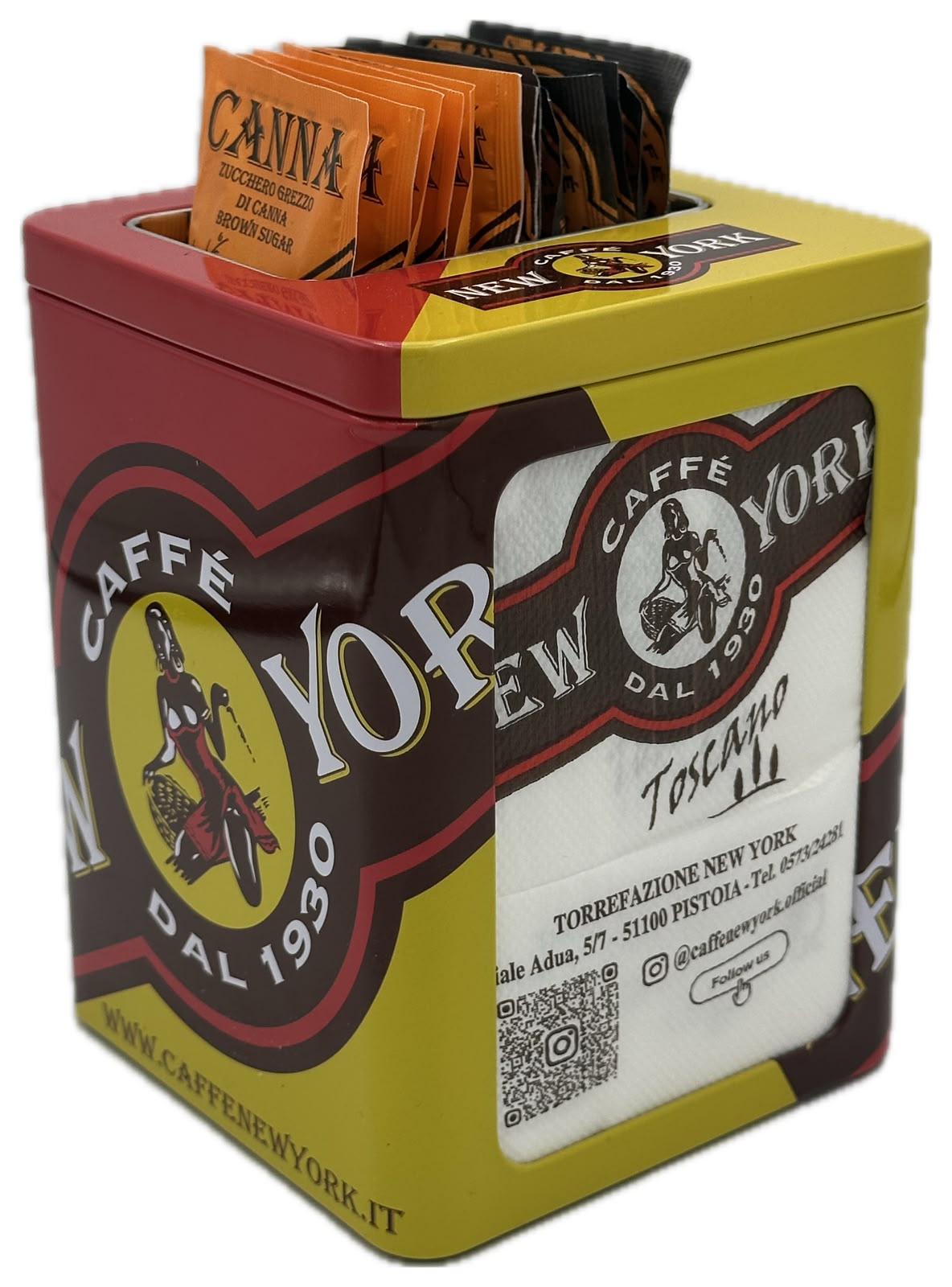 caff-new-york-porte-serviettes-et-sucre-m-tal-rouge-et-jaune image 1