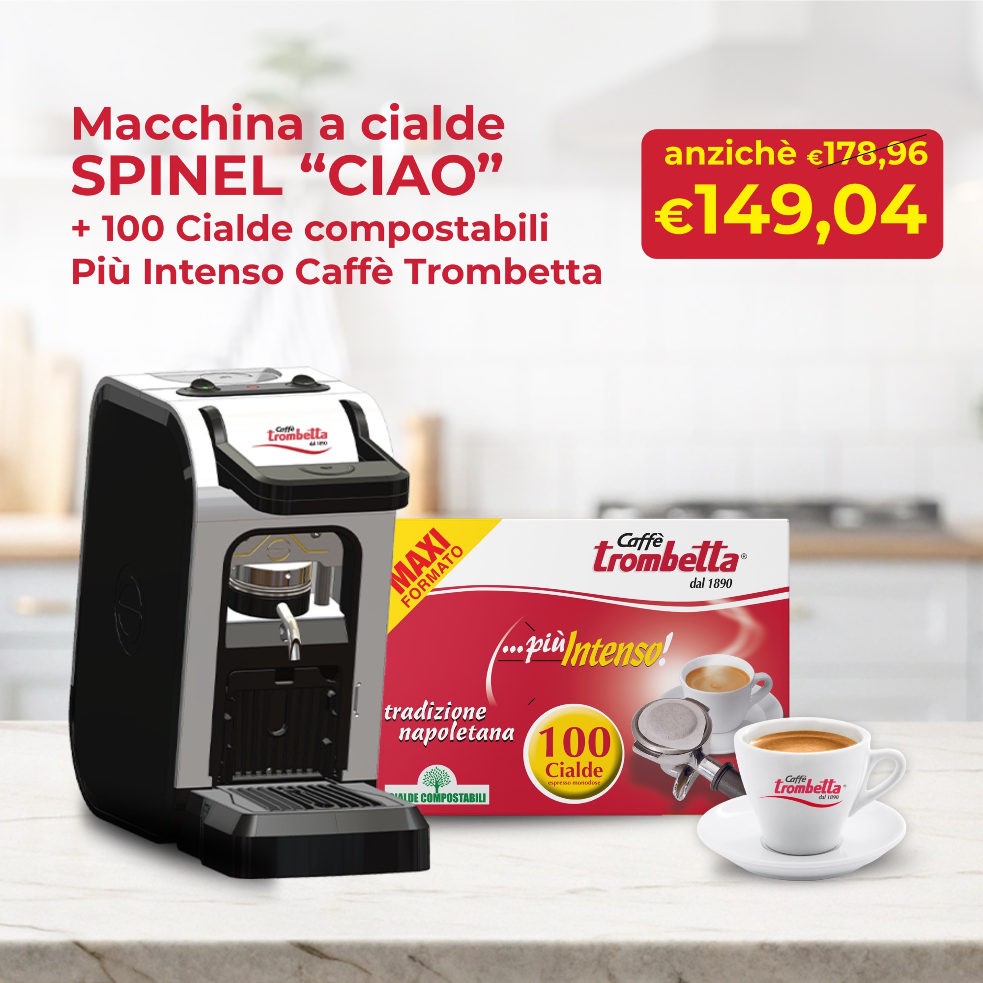 caff-trombetta-spinel-ciao-machine-dosettes-ese-100-cialde-pi-intenso-compostabl image 2