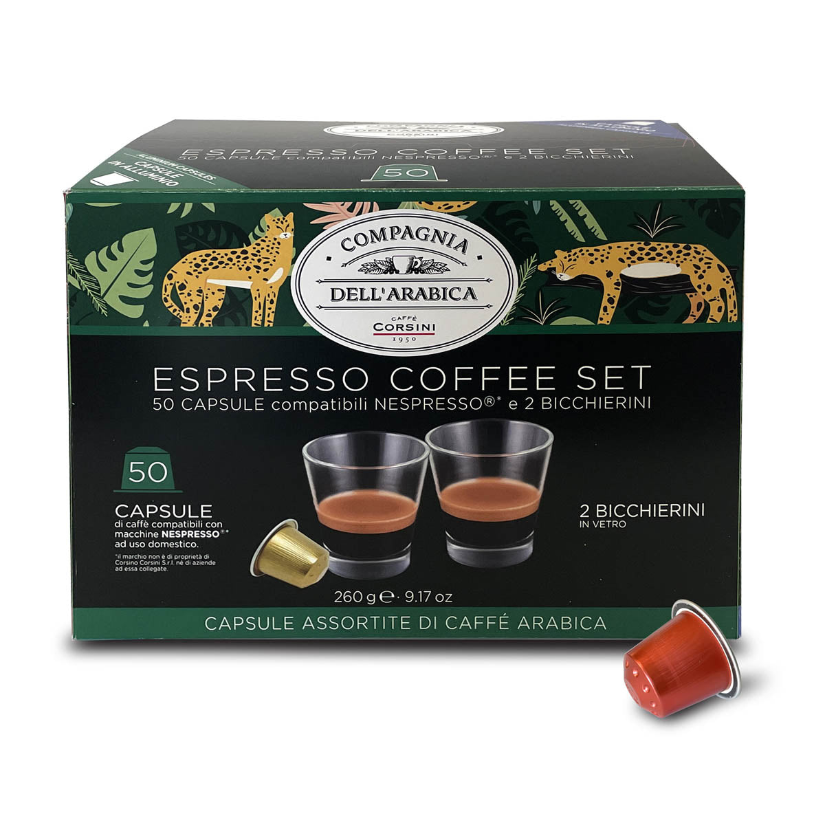 caff-corsini-100-arabica-50-capsules-assorties-compatibles-nespresso-2-verres image 1